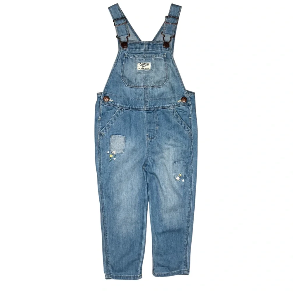 OshKosh B'gosh Vestback Patchwork Bib Toddler Denim Overalls Blue Size 2T Casual